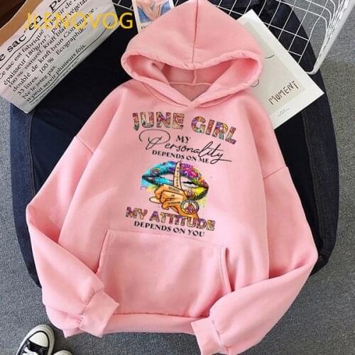 May/June/July/August/September Girl Graphic Print Pink Cap Hoodie WomenS Clothing Rainbow Lips Makeup Sweatshirt Femme Tops