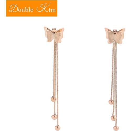 The Butterfly Tassel Stud Earrings Titanium Stainless Steel Stud Earrings Rose Gold Color Trendy Fashion Women Jewelry Gift