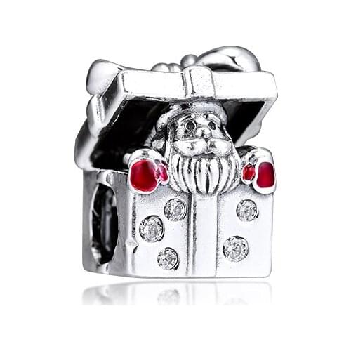CKK Santa in a Giftbox Charms 925 Original Fit Pandora Bracelets Sterling Silver Charm Beads for Jewelry Making kralen Berloque