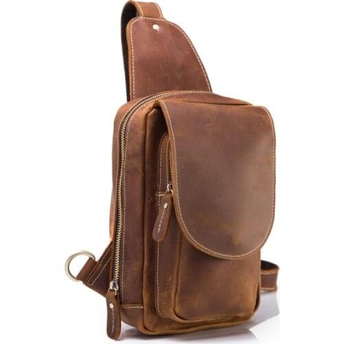 Genuine Leather Mens Crossbody Bag Single Shoulder Chest Sling Pack Bag Leisure Messenger Crossbody Chest Bag for Men