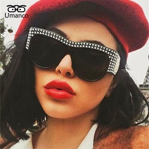 Umanco 2021 New Trendy Oversized Imitate Rhinestone Sunglasses For Women Men Vintage Male Female Outdoor Driving Goggles UV400