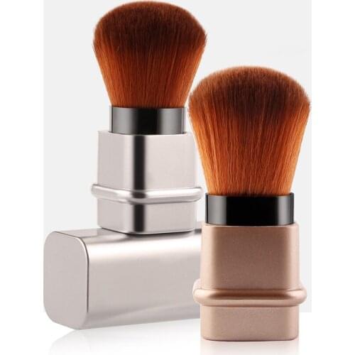 Retractable Face Cosmetic Brush Square Powder Makeup Brushes Travel Foundation Brush for Blush, Bronzer, & Powder, Silver, Gold