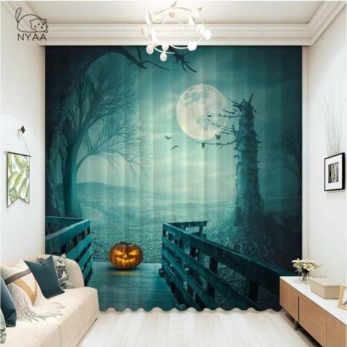 Halloween Design With Wooden Table And Graveyard Kitchen Curtains Home Curtains For The Balcony Cafe Curtain Black Micro Shading