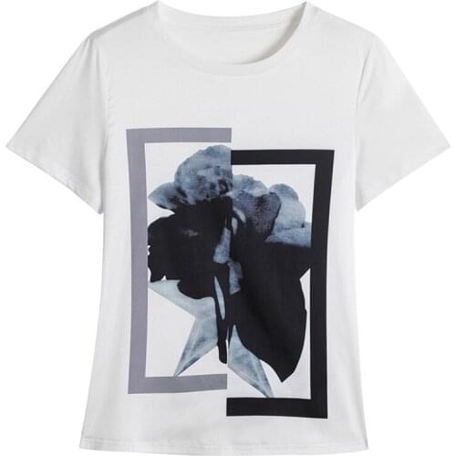 Women T-shirt Summer New Womens O-Neck Short Sleeve Print Patchwork Satin Short Sleeve T-Shirt White plus size 2021 The New