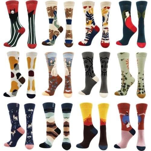2021 spring, summer and autumn new cotton socks female abstract character landscape oil painting high quality personality