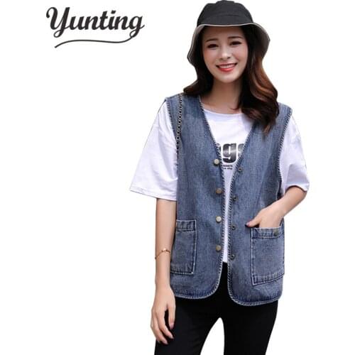 Summer Korean Big Pocket Short Denim Women Vintage Blue Waistcoat Sleeveless Jacket Plus Size Loose Jeans Vests Female 5XL