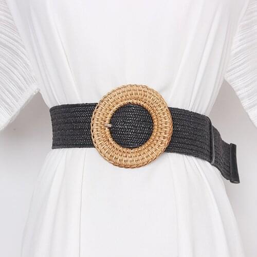 Womens runway fashion round buckle knitted Cummerbunds female Dress Corsets Waistband Belts decoration wide belt TB1549