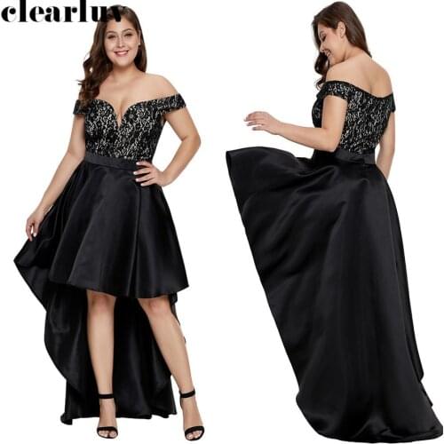 Deep V-neck Prom Dress Black Elegant Women Party Dresses 2019 Plus Size Short Sleeve Vestidos De Gala Trailing Prom Gowns T017