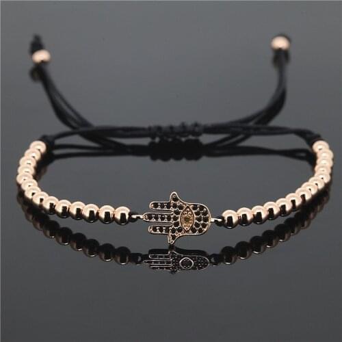 1pc Anil Arjandas Bracelet CZ Paved Hamsa Evil Eye &4mm Round Bead Braiding Macrame Bracelet for Men