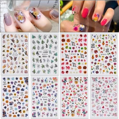 1Pc Spring Nail Sticker Flower Leaf Tree Green Simple Summer DIY Slider For Manicuring Nail Art Slider Design