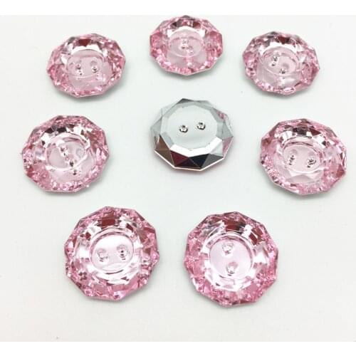 100pcs 18mm Transparent Pink Acrylic Round Buttons Sliver Plated Shiny 2 Holes Button Embellishments Scrapbooking Cardmaking