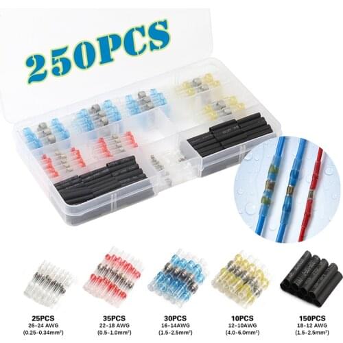 250Pcs Waterproof Heat Shrink Wire Connectors Solder Sleeves Fast Butt Terminals Terminator Heat Shrink Tube Set