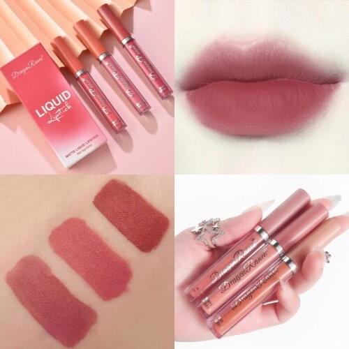 3pcs/set Matte Lip Gloss Velvet Liquid Lipstick Milk Tea Color Bean Paste Sexy Lip Makeup Long-lasting Cosmetics TSLM1