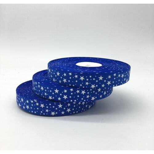 5Yards/lot 1" (25mm) Blue Printed STARS Grosgrain Ribbon Hair Bow Wedding Christmas Decoration DIY Sewing