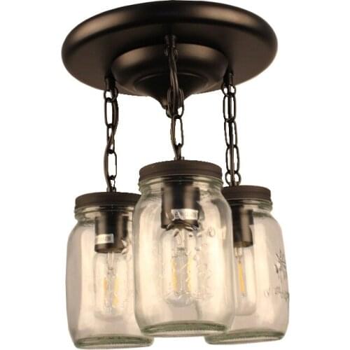 American country industrial 3 glass jar chandelier lights kitchen dining room living room study shop lamp