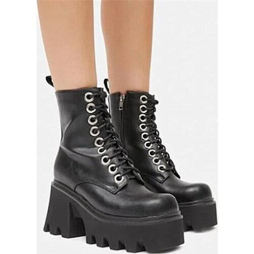 PXELENA Split Leather Martin Combat Platform Boots Women Punk Rock Gothic Chunky Block High Heels Cosplay Motorcycle Shoes 34-43
