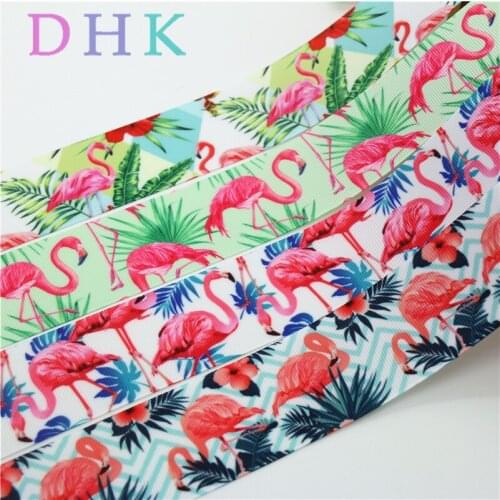 DHK 1.5'' 5yards flamingo leaf printed grosgrain Ribbon Accessory hairbow headwear decoration Wholesale OEM E1524