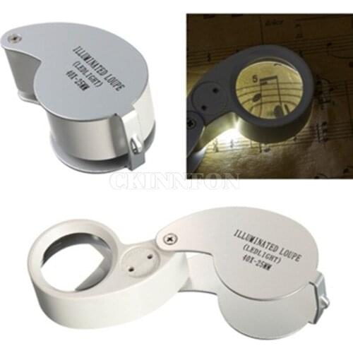 DHL 200PCS 40x25mm Jewelers Eye Loupe Magnifier Magnifying Glass Rotate With LED Light CKINNFON