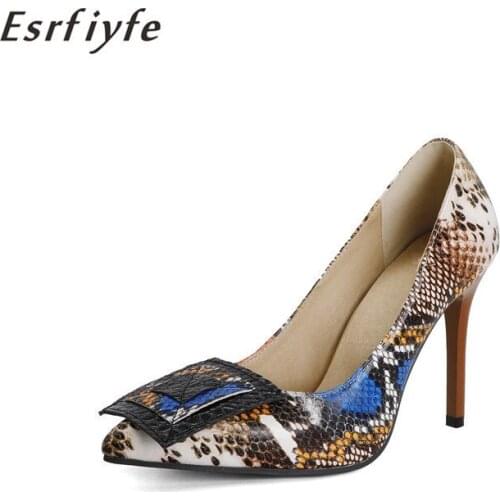 ESRFIYFE 2021 New Snake Embossed Pumps for Women Pointed Toe Sexy High Heels Shoes Large Size 32-48 Ladies Party Shoes Woman