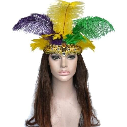 55*30cm Mixed Color Indian Style Party Headwear Brazilian Carnival Masquerade Feather Headdress Rio Cuba carnival Float Mask