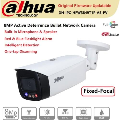 Dahua IP Camera 8MP IPC-HFW3849T1-AS-PV Fixed-Focal Bullet WizSense Network Buil-in Mic&Speaker PoE Onvif Protect IP67 Colorful