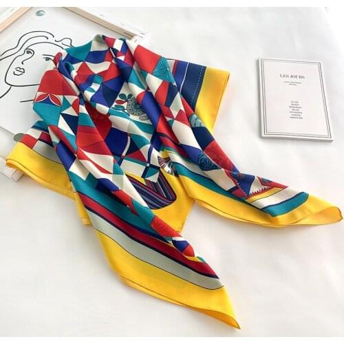 KOI LEAPING New fashion popular Square lattice Print Silk Scarf Female Summer Sunscreen shawl Spring Scarf Beach Scarf gift
