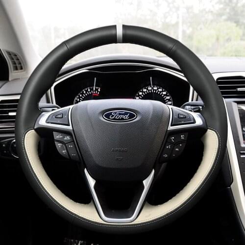 DIY custom leather car interior steering wheel cover For Ford Focus new mondeo Escort kuga fiesta car wheel cover