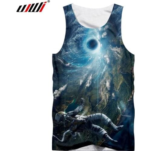 UJWI Galaxy Space Astronaut Tanks Men Summer Tops 3d Print Black Hole Tank Tops Male Crewneck Sleeveless Tees Undershirts 5XL