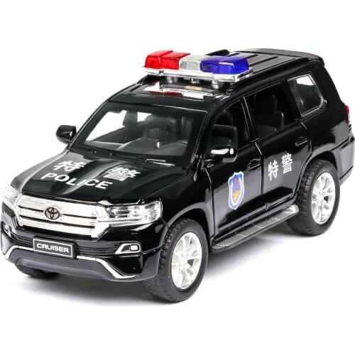 Simulation 1:32 Land Cruiser police alloy model,exquisite die-cast 6-door sound and light back-off vehicle model,free shipping