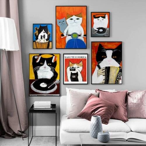 Cartoon Cute Funny Cat Modern Poster ​and Print Canvas Painting Nursery Wall Art Picture for Living Room Kids Bedroom Home Decor