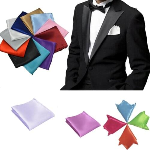 New 35 Solid Colors Mens Hanky Satin Solid Plain Suits Pocket Square Wedding Party Hotel Handkerchief