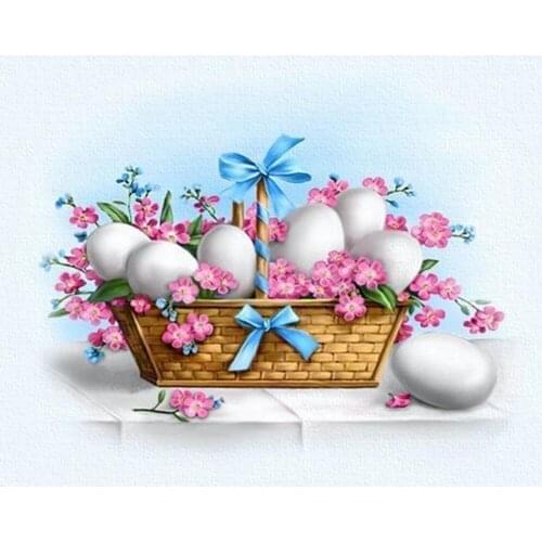 5D Poured Glue Diamond Painting Kits Scalloped Edge Full Round DIY Pattern Rhinestone Embroidery Arts Craft Egg Flower in Basket