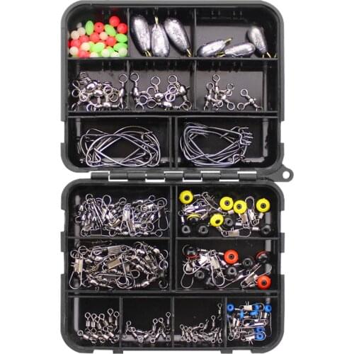 160pcs Fishing Accessories Kit Set With Fishing Tackle Box Including Fishing Sinker Weights Fishing Swivels Snaps Jig Hook Pesca