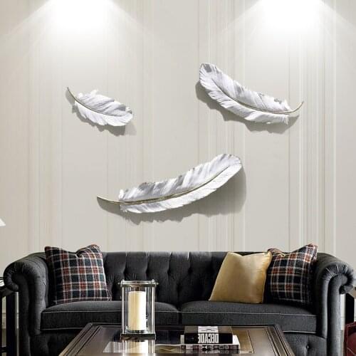 Nordic Wall Hanging Luxury Resin Feather Mural Crafts Art Hotel Home Porch Sofa Background Ornament 3D Wall Sticker Decoration