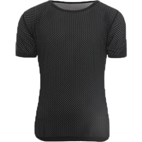 New Man Undershirt/Men Sexy Mesh Sheer Basic Shirts/Male Mesh Breathable O-neck Gay Short Sleeves Slimming Undershirts Inner Top