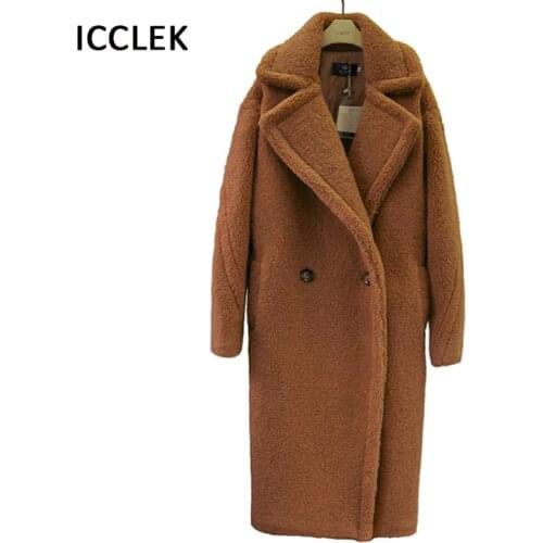 Autumn Winter Womens Fur Coat Mid-length Faux Fur Cashmere Wool coat Ladies Warm Cashmere coat