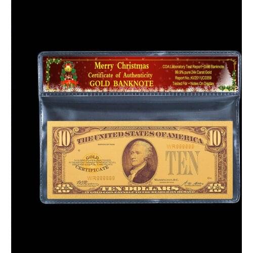 Commemorative Collection 1928 US 10 US Dollar Banknotes 24k Gold Gold Plated Christmas Plastic Frame Paper Gift 2 Pieces/Set