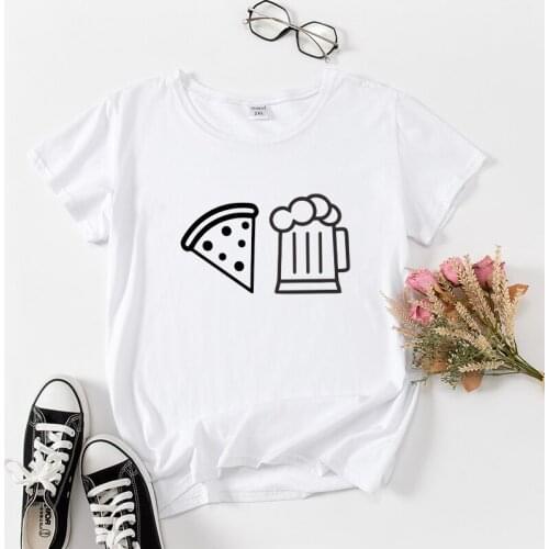 Pizza Beer T-shirts Aesthetic Graphic T-shirts Women summer tops clothes short sleeve básico lady tshirt tee camiseta de mujer