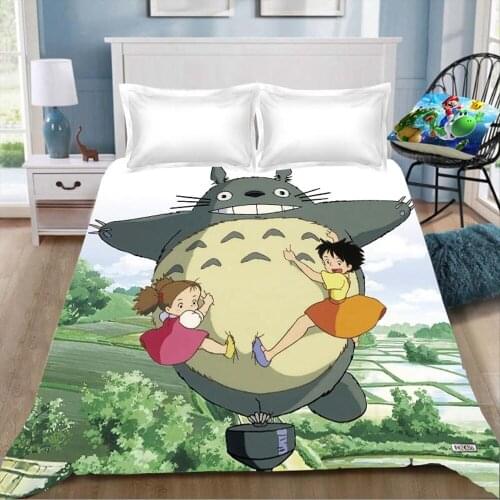 Totoro Anime Printing Bed Sheet Miyazaki HayaoTotoro Children Room Japan Cartoon Flat Sheet Bedlinen (NO cover pillowcase)
