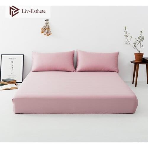 Liv-Esthete Luxury Girl 100% Silk Pink Fitted Sheet Silky Mattress Cover Double Queen King Bed Sheets Pillowcase For Women Men