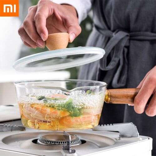 400ml/600ml Glass Pot With Wooden Handle Cooking Heating Milk Soup Porridge Pot Household Open Fire Kitchen Cookware Clay Pot