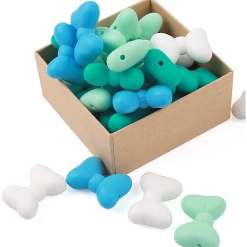 TYRY.HU 25Pc Silicone Teething Beads Pink Bow Tie Baby Chewable Beads For Baby Diy Necklace Accessories Bracelet Jewelry Making