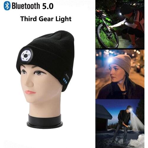 Outdoor Bluetooth Earphone Knitted Beanie Winter Sport Running Hat LED Light Sweater Wireless Stereo Headphone Warm Music Cap