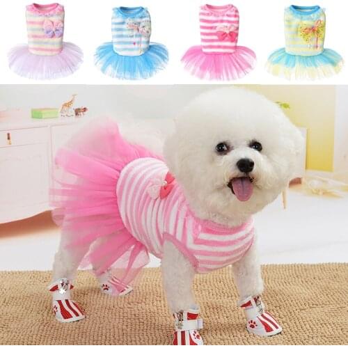 Funny Dog Clothes Fashion Small Dog Wedding Dress Skirt Puppy Clothing Pet Clothes striped flannel dog dress princess dress Hot