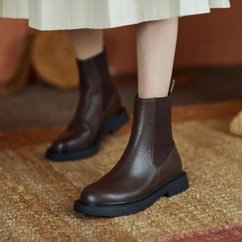 2021 Winter Women Boots Retro Chelsea Boots Women Shoes Genuine Leather Ankle Boots Female Square Heel Leather Shoes for Women
