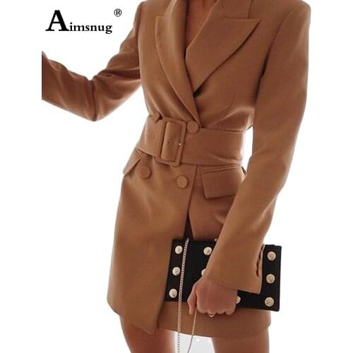 Women Khaki Blazer Long Coat Trend 2021 Autumn Lapel Collar Long Sleeve Winter Warm Coat Patchwork Sashes Outerwear Abrigo Mujer
