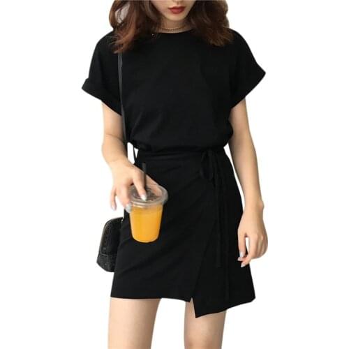 Women Lace Up Solid Mini Dress Casual O-Neck Short Sleeve Elegant Party Dresses Female Summer Black Sexy Vestidos
