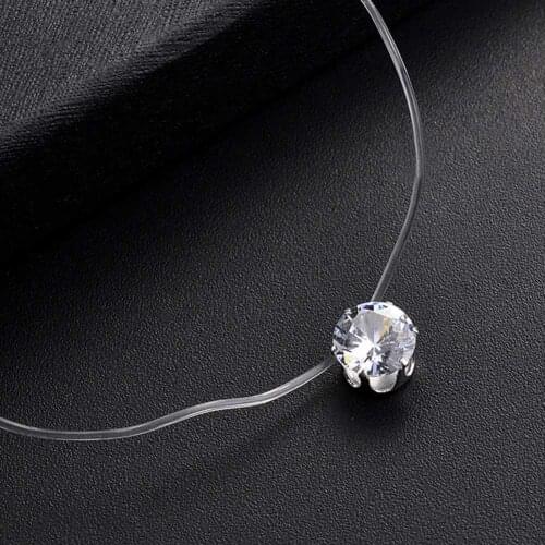 Fashion Square 6 Claw Cz Stone Crystal Zircon Necklace Invisible Transparent Fishing Line Chain Necklace For Women