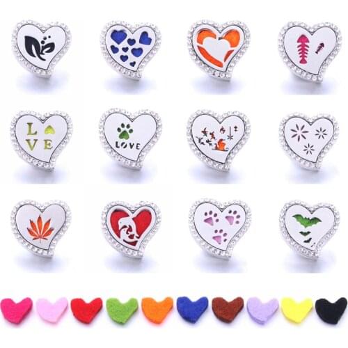 1pcs Aroma Diffuser Heart 18mm Snap Buttons Perfume Locket Magnetic Stainless Steel Essential Oil Diffuser Snap Bracelet Jewelry