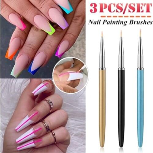 3Pcs/Set Nail Art Lines Painting 6mm/8mm/11mm Brush UV Gel Polish Acrylic Pen Nails Tips Stripe Flower Design Manicure Brushes